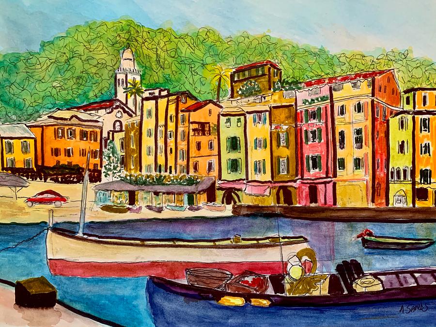 Colorful Portofino Italy Painting by Anne Sands