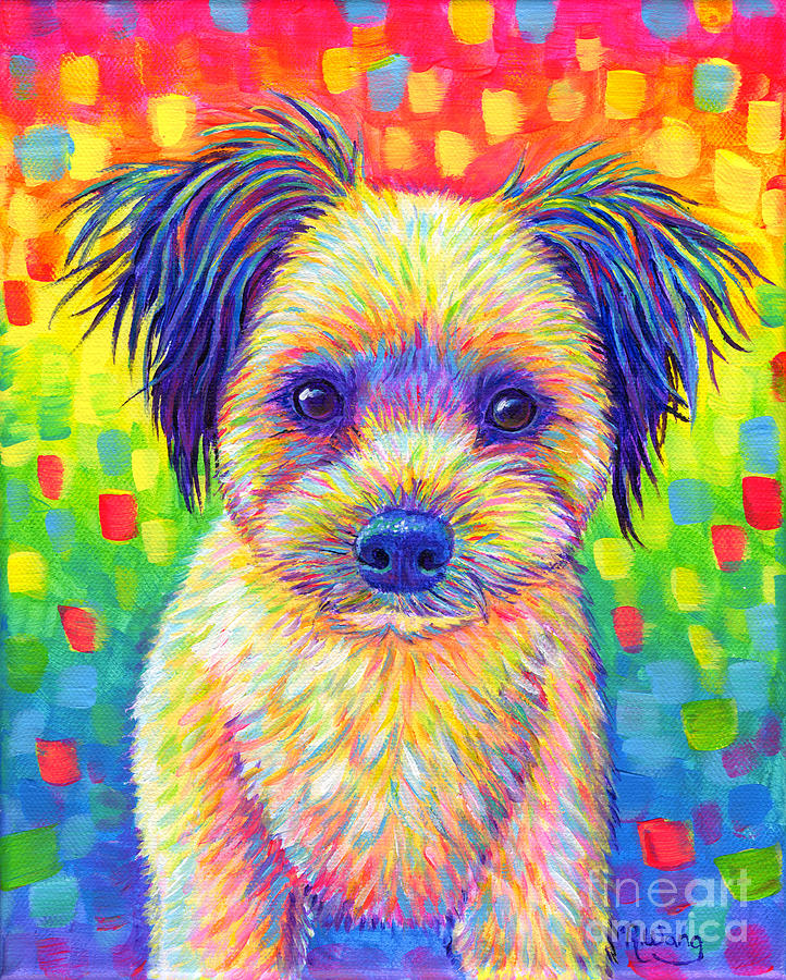 Cute Rainbow Dog Painting by Rebecca Wang