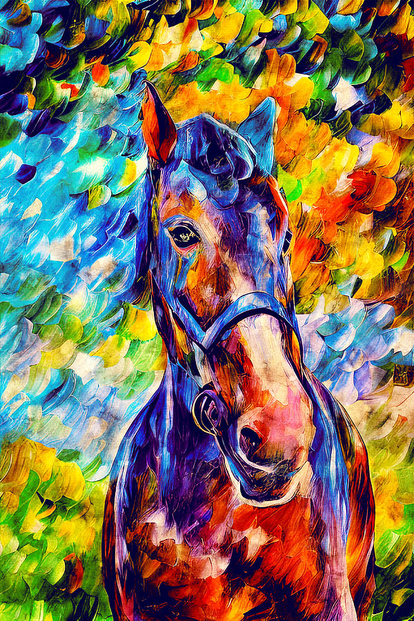 Colorful portrait of a friendly horse - digital painting  Digital Art by Nicko Prints
