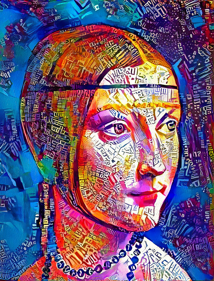 Colorful portrait of Cecilia Gallerani - the famous Lady with an Ermine Digital Art by Nicko Prints