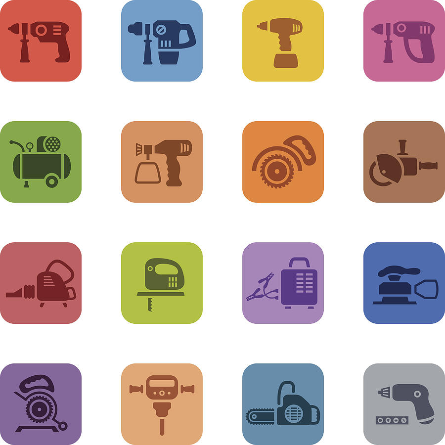 Colorful Power Tools Icon Set Drawing by AlonzoDesign