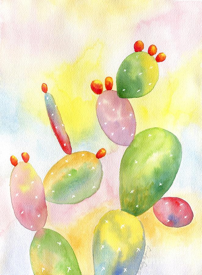 Colorful Prickly Cactus 2 Painting by Melly Terpening