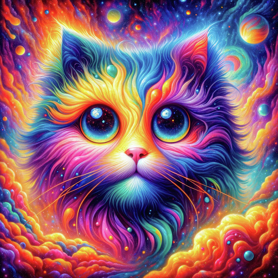 Colorful Psychedelic Cosmos Cat 01 Digital Art by Matthias Hauser