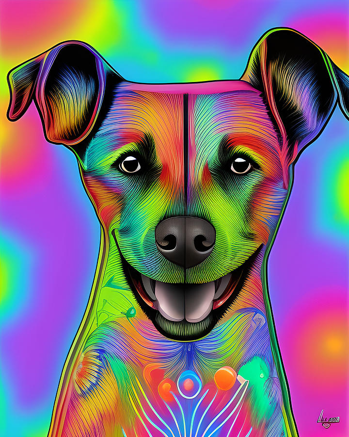 Colorful Psychedelic Dog Digital Art by Ervina Anandhita - Pixels