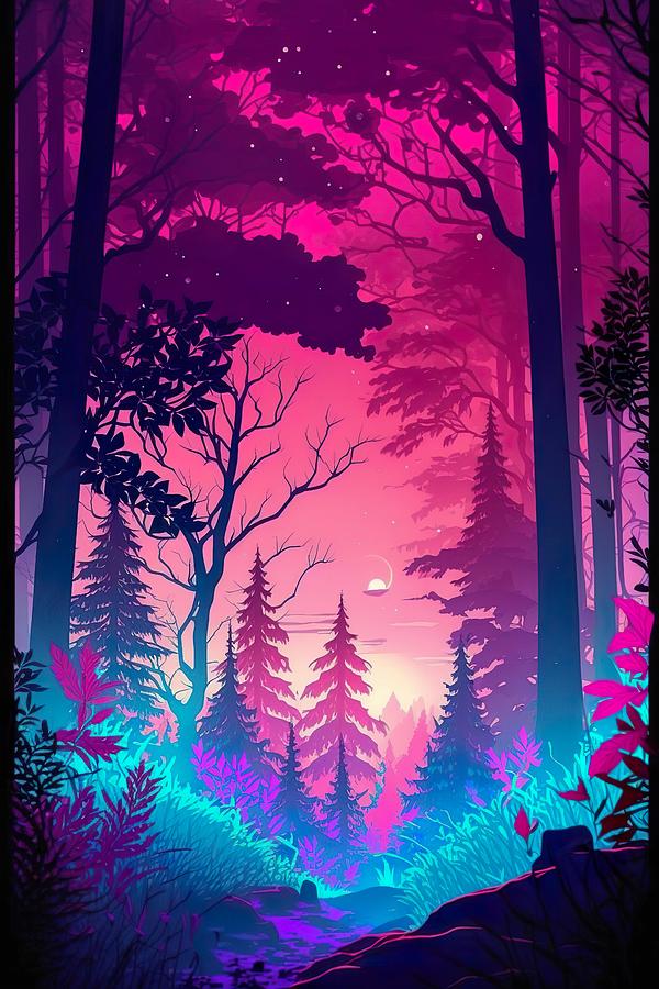 Colorful Psychedelic Forrest Digital Art by Cosmic Peaks - Fine Art America