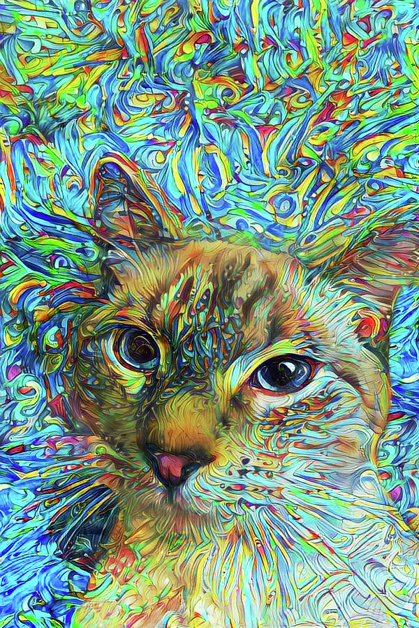 Colorful Psychedelic Siamese Cat Abstract Art Mixed Media by Peggy Collins