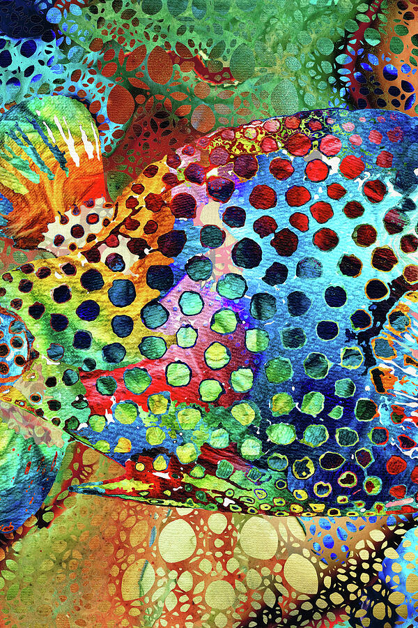 Colorful Puffer Fish Beach Art Panel 2 Painting by Sharon Cummings Colorful Puffer Fish Beach Art Panel 2 Painting by Sharon Cummings