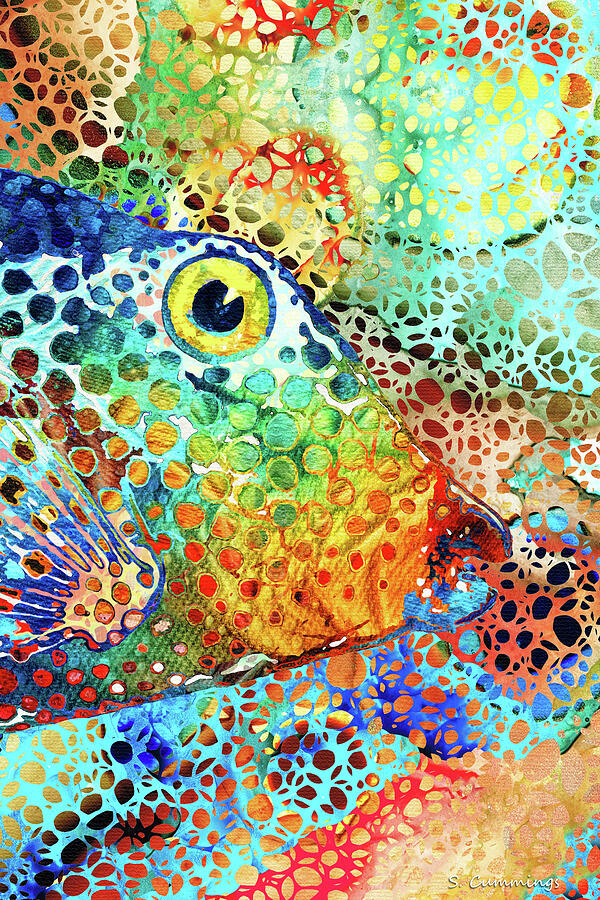 Colorful Puffer Fish Beach Art Panel 3 Painting by Sharon Cummings Colorful Puffer Fish Beach Art Panel 3 Painting by Sharon Cummings