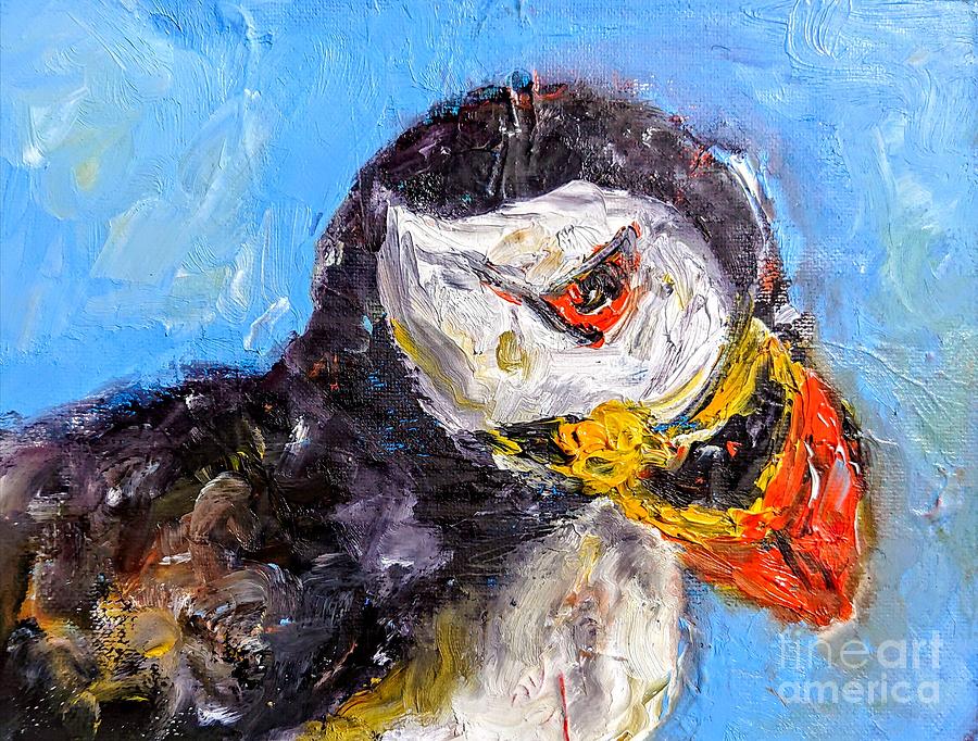 Colorful puffin paintings Painting by Mary Cahalan Lee - aka PIXI