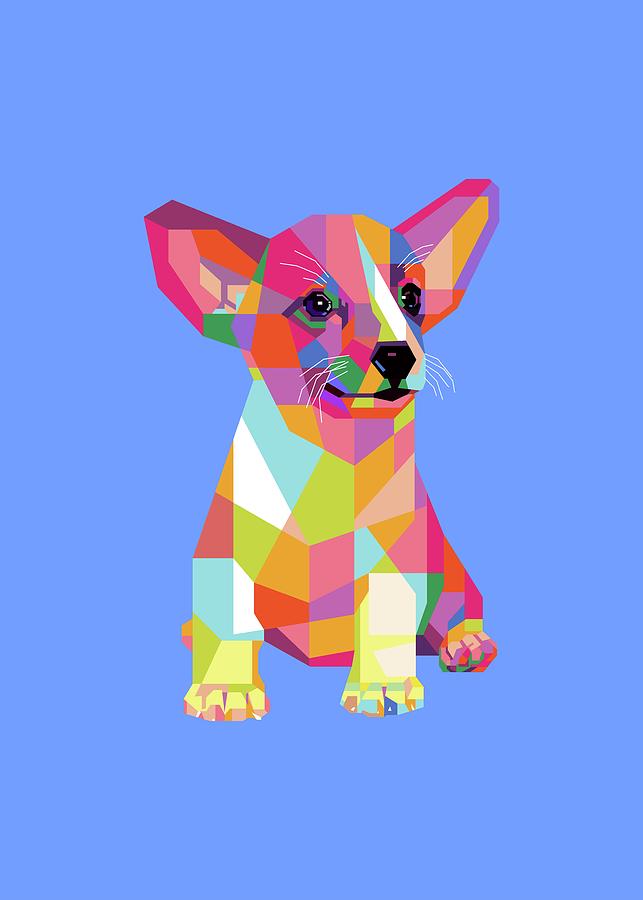 Colorful Puppy Wpap Style Blue Background Digital Art