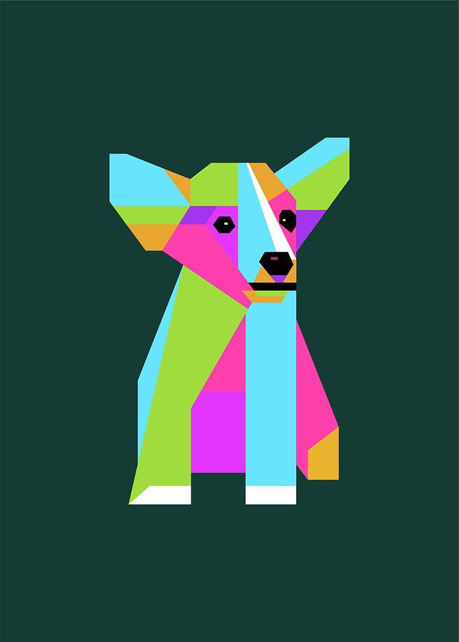 Cute Digital Art - Colorful Puppy WPAP Style Green Background by Ahmad Nusyirwan