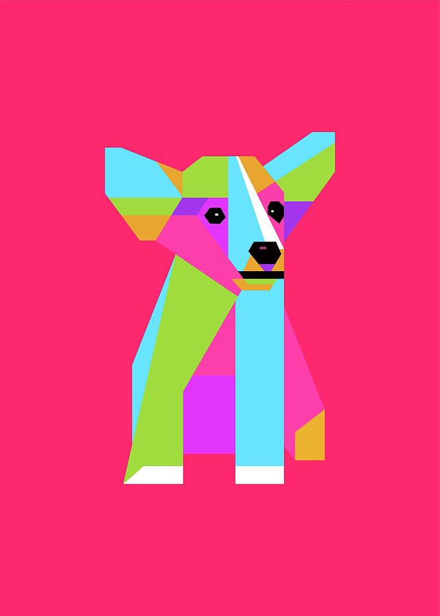 Colorful Puppy Wpap Style Pink Background Digital Art