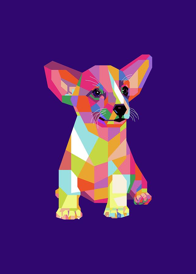 Colorful Puppy Wpap Style Purple Background Digital Art