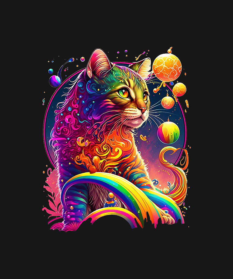 Colorful Rainbow Cat Drawing by DHBubble Pixels