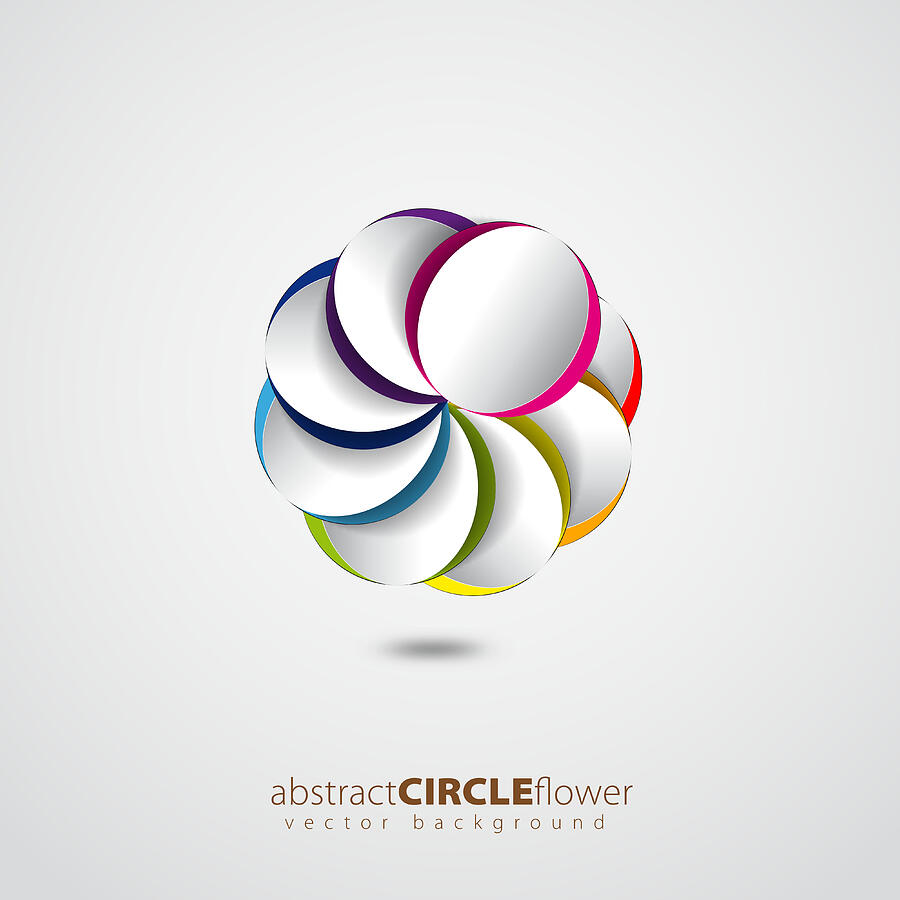 Colorful rainbow flower from circles with shadow Drawing by Matejkotula