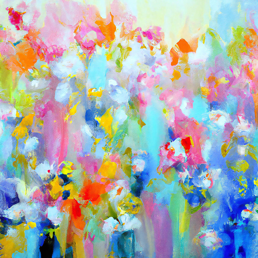 Colorful Rainbow Flowers - Abstract Floral Art Painting by StellArt ...