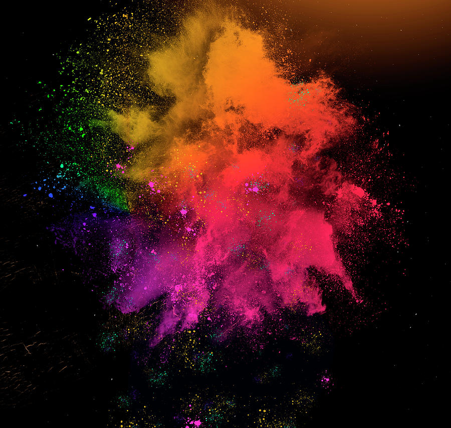 Colorful rainbow holi paint powder explosion isolated on black background Digital Art by Maria Kray