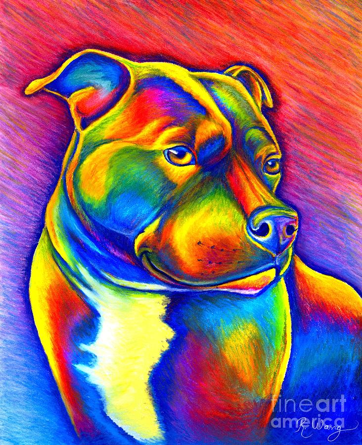 Colorful Rainbow Staffordshire Bull Terrier Dog Painting by Rebecca Wang