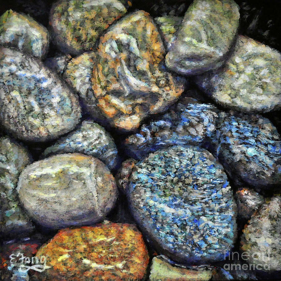 Colorful River Rocks Painting by Eileen  Fong