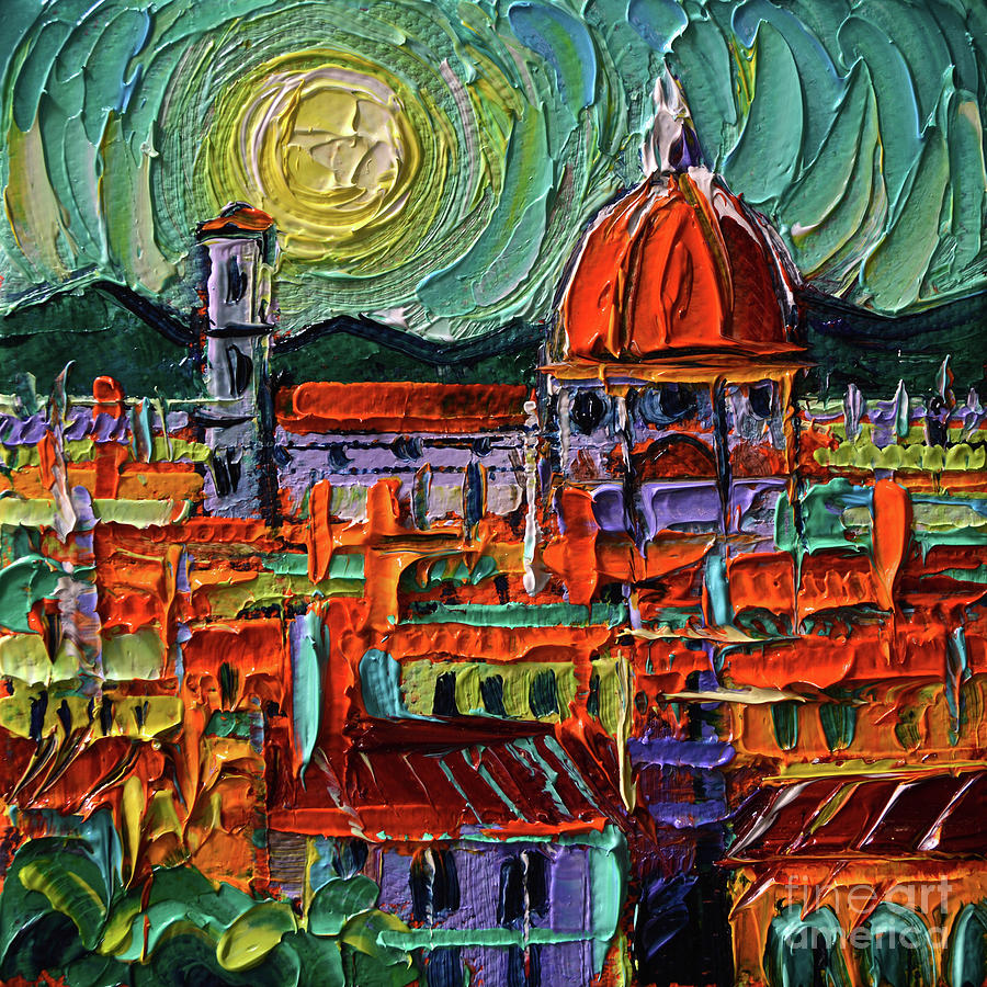 COLORFUL ROOFTOPS OF FIRENZE miniature oil painting on 3D canvas Mona Edulesco Painting by Mona Edulesco