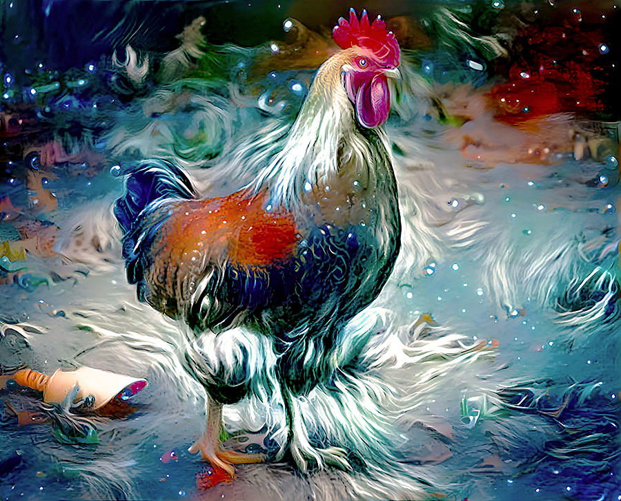 Colorful Rooster Art Mixed Media by Debra Kewley