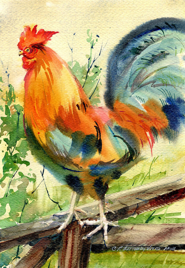 Colorful Rooster Painting by P Anthony Visco