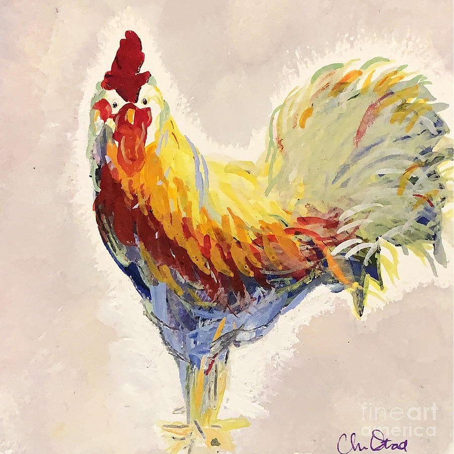 Colorful Rooster Painting - -  Its Time to Wake Up Painting by Christie Olstad