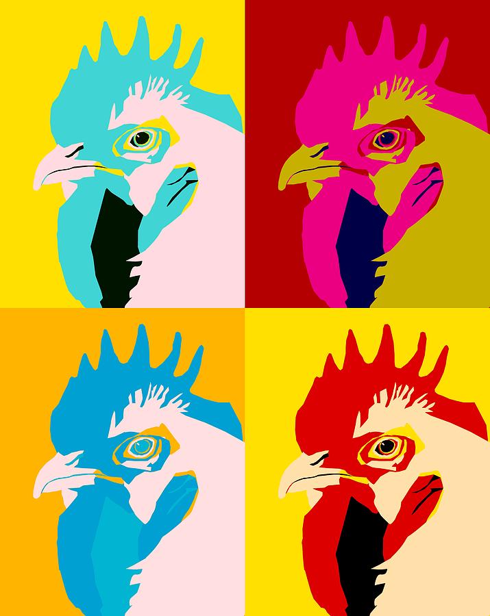 Colorful Rooster Pop Art Panels Digital Art by Dan Sproul