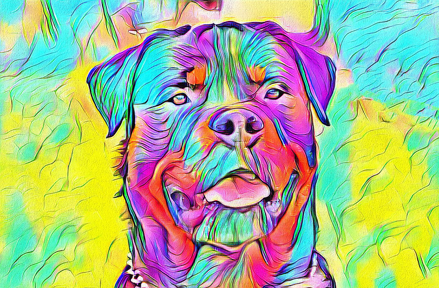 Colorful Rottweiler dog portrait - digital painting Digital Art by Nicko Prints