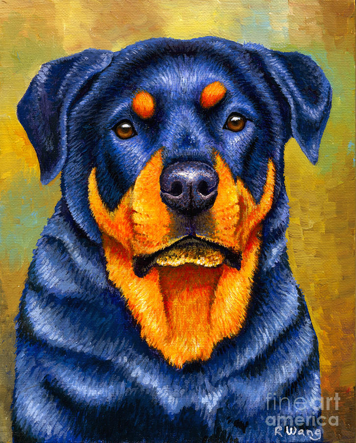 Colorful Rottweiler Dog Painting by Rebecca Wang