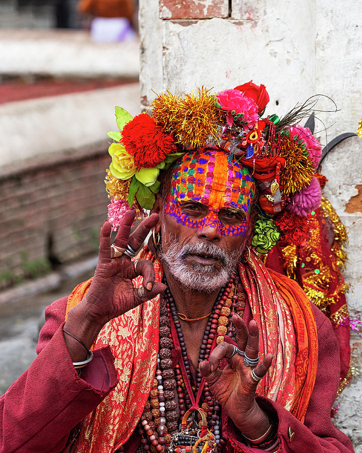 Nirvana Photograph - Colorful Sadhu in Kathmandu, Nepal by Lindley Johnson