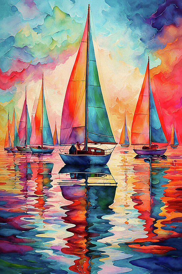 Colorful Sailboats Digital Art by Peggy Collins