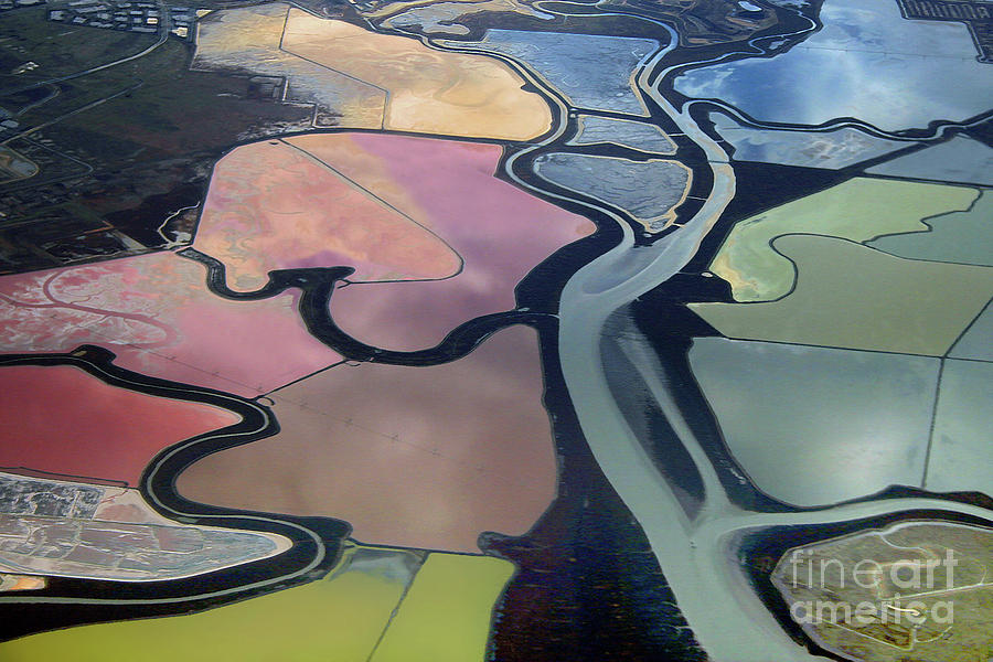 Colorful Salt Evaporation Ponds in San Franccisco Bay Area Photograph by Wernher Krutein