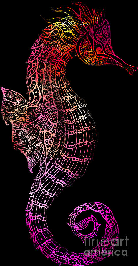 Abstract Digital Art - Colorful Sea Horse Abstract Artistic Art Gift Idea by Haselshirt