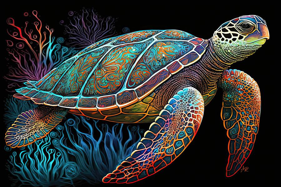 Colorful Sea Turtle Digital Art by Adrian Reich - Fine Art America