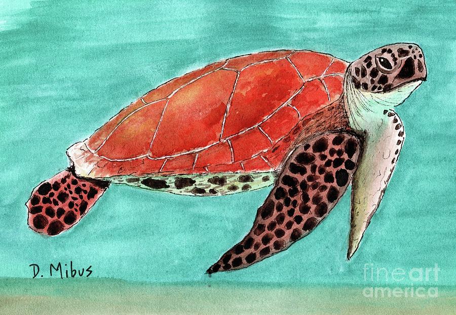 Colorful Sea Turtle in Blue Green Water Painting by Donna Mibus