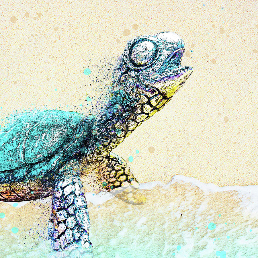 Colorful Sea Turtle on the Shore Digital Art by Pamela Williams