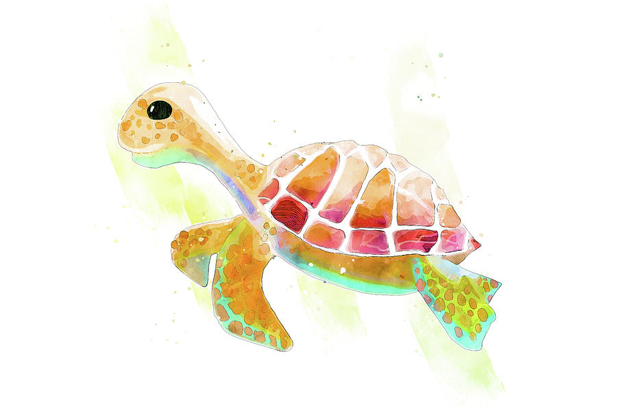 Colorful Sea Turtle Watercolor Painting by Pamela Williams