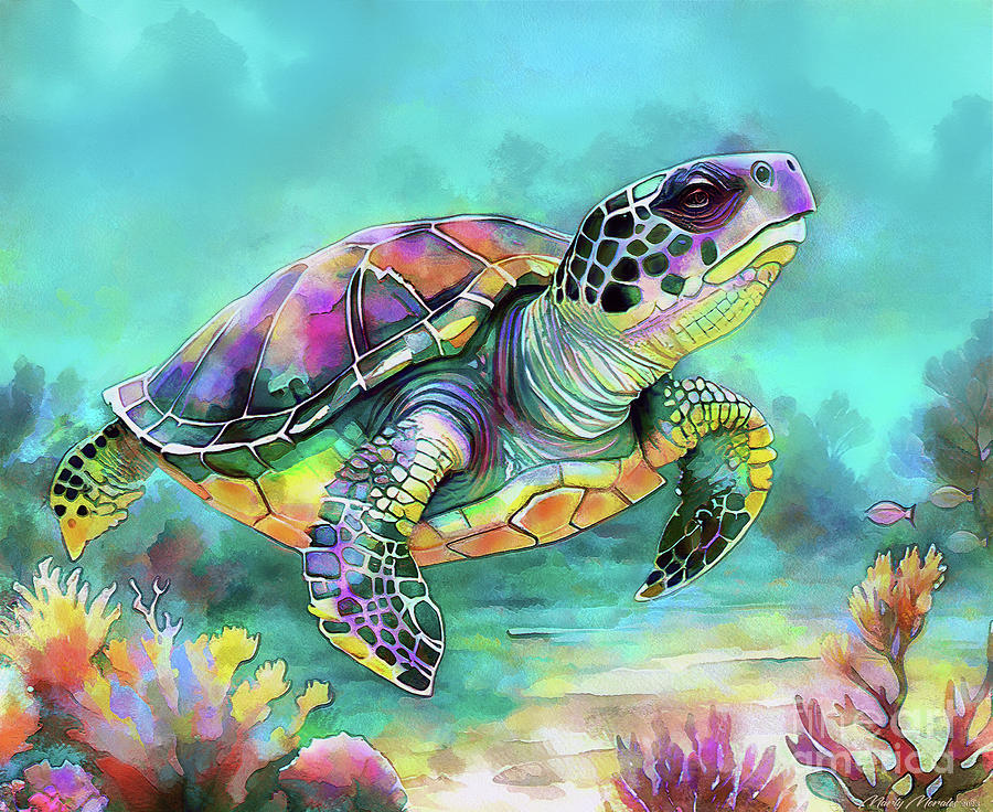 Octopus Mixed Media - Colorful Sea Turtles V1 by Martys Royal Art