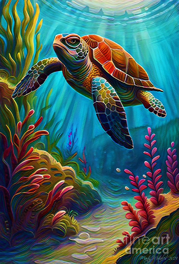 Colorful Sea Turtles V3 Mixed Media by Martys Royal Art
