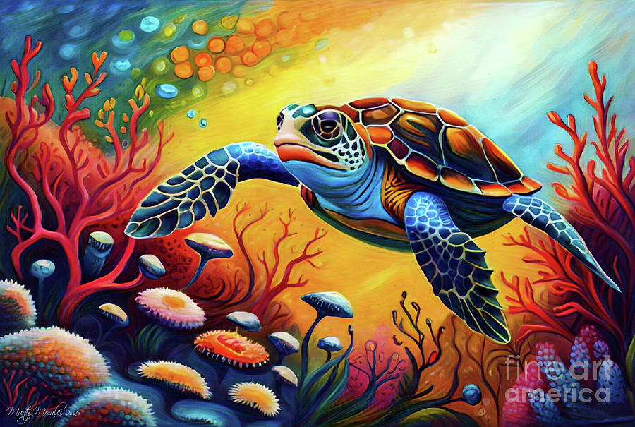 Colorful Sea Turtles V4 Mixed Media by Marty's Royal Art - Fine Art America