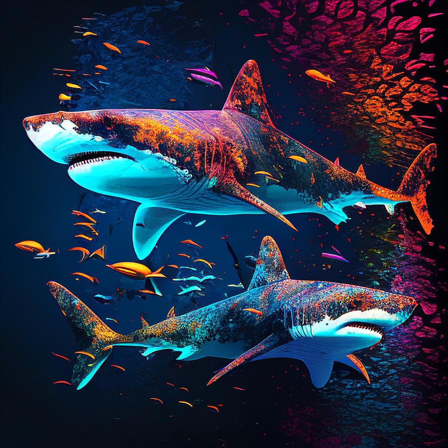 Colorful Sharks Digital Art by Mick Logan - Fine Art America