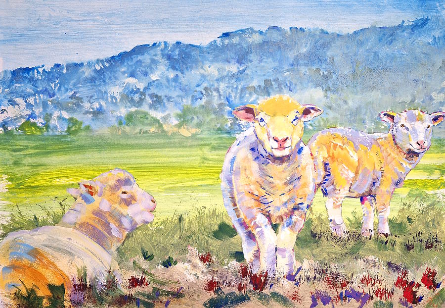 Sheep Painting - Colorful sheep painting by Mike Jory