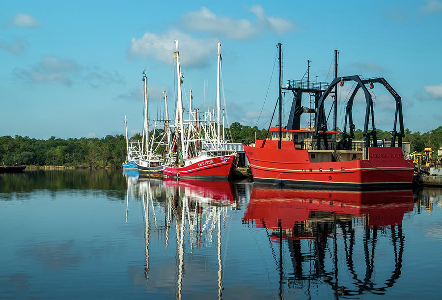 Colorful Shrimp Boats On The Water Photograph