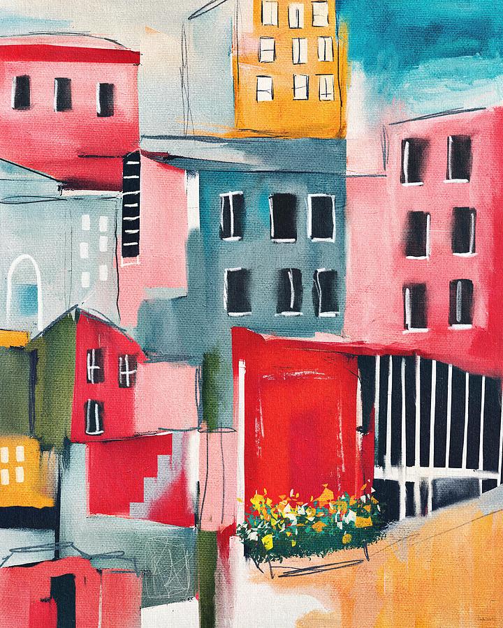 Colorful Side Street- Art by Linda Woods Mixed Media by Linda Woods