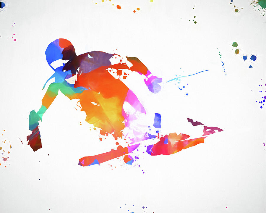 Colorful Skier Paint Splash Painting by Dan Sproul