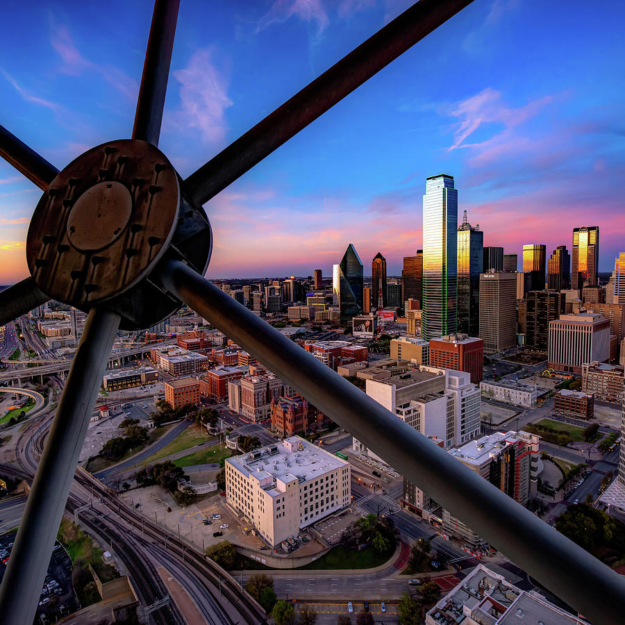 Colorful Skies Over The Dallas Skyline From Reunion Tower 1x1  Photograph by Gregory Ballos