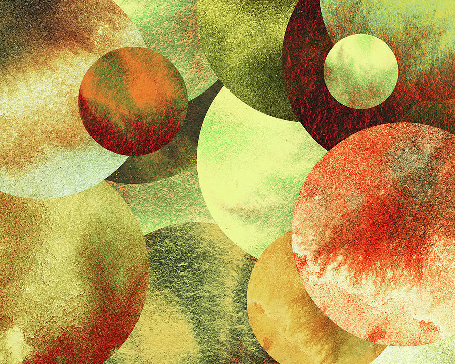 Colorful Space And Cosmos Round Spheres Watercolor Planets Parade  Painting by Irina Sztukowski