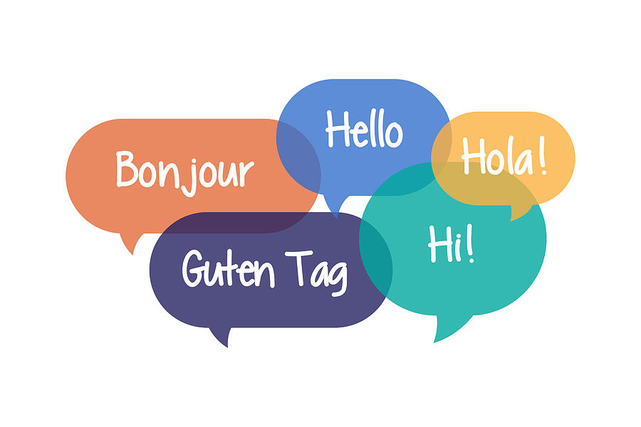 Colorful Speech Bubbles set with Hello in Different Languages Drawing by Cnythzl