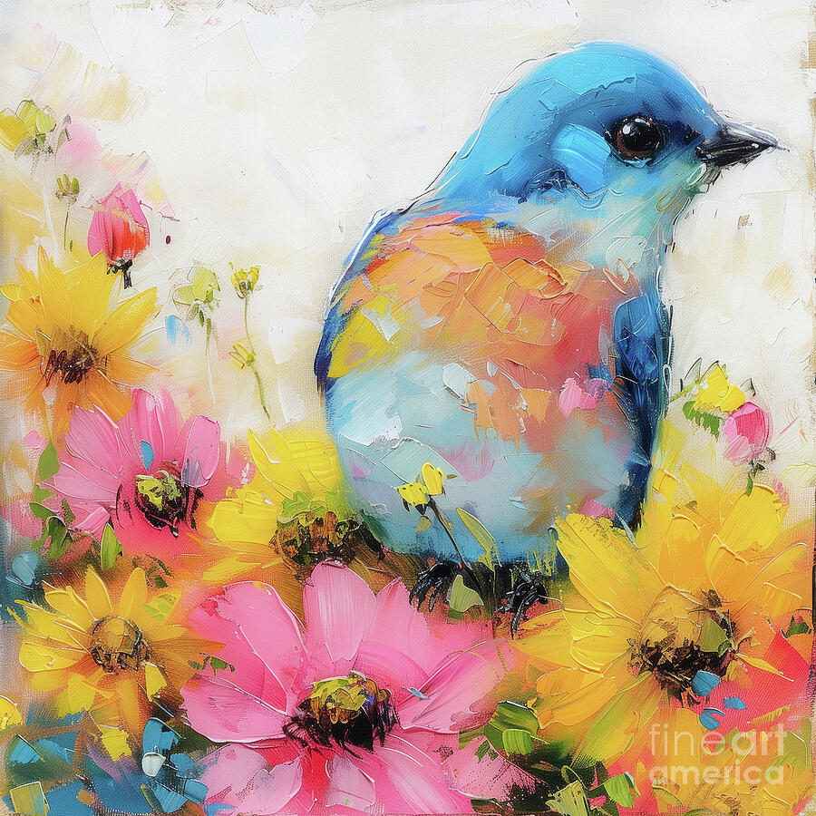 Colorful Spring Bluebird Painting by Tina LeCour